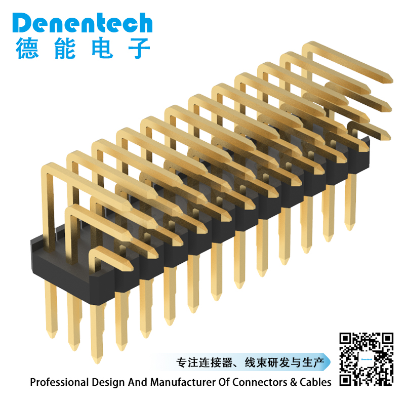 Denentech 2.54mm pin header triple row right angle  90-degree bent pin arrangement with gold-plated feet